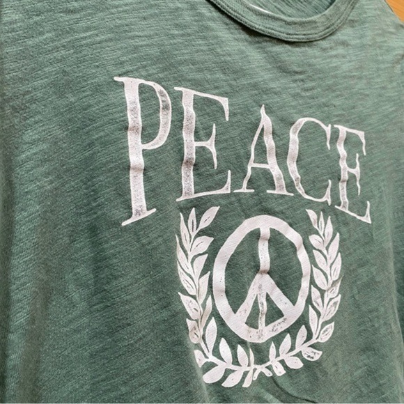 Old Navy Peace Sign Graphic T Shirt Green Crop Top Women's Short Sleeve Tee SZ L - Picture 3 of 11